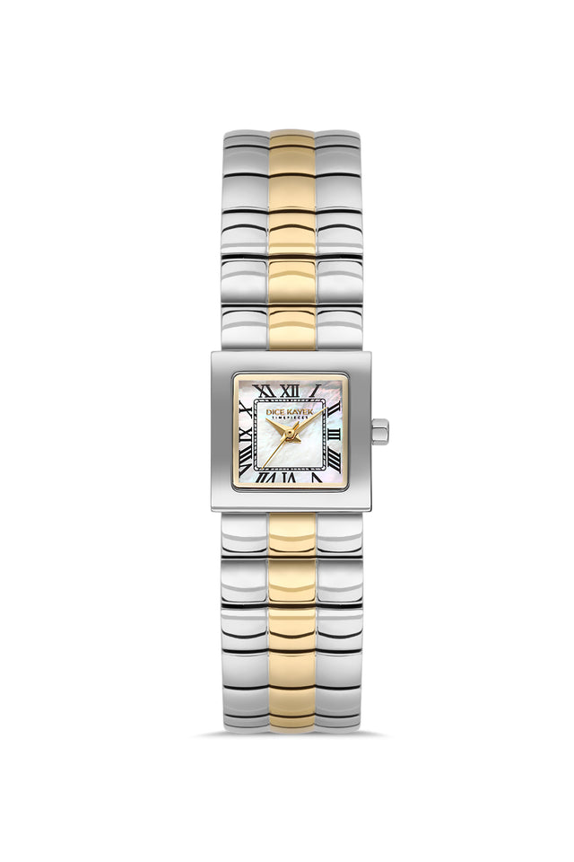 Dice Kayek AG1462.40 women's watch with white mother-of-pearl dial, two-tone silver and gold case and stainless steel bracelet – front view