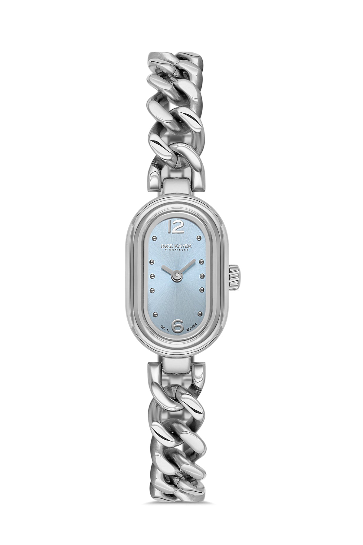 Dice Kayek AG1464.14 women's watch with light blue dial, silver-tone case and stainless steel bracelet – front view