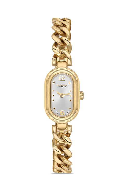 Dice Kayek AG1464.20 women's watch with silver dial, gold-tone case and stainless steel bracelet – front view