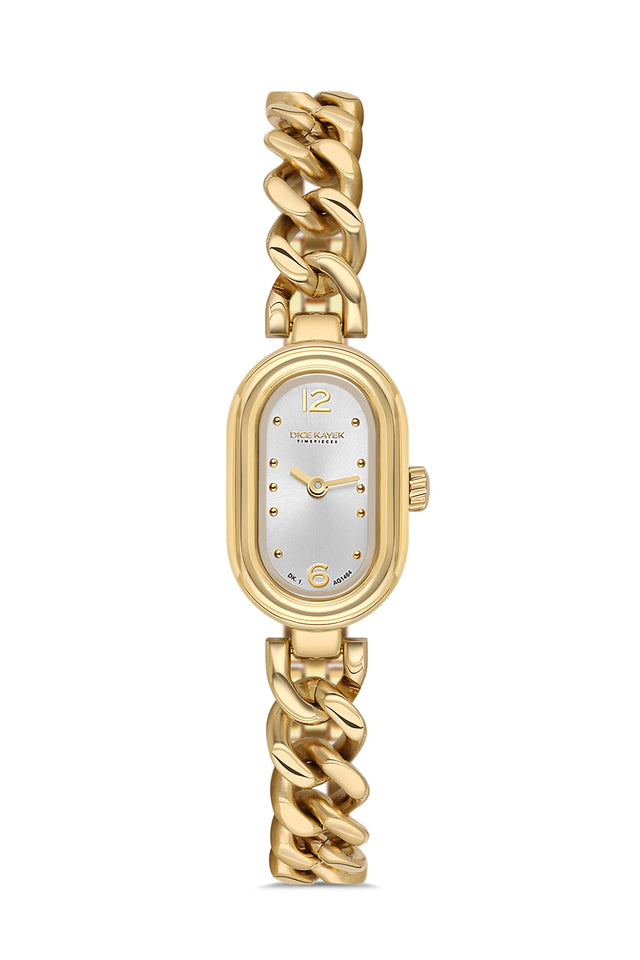 Dice Kayek AG1464.20 women's watch with silver dial, gold-tone case and stainless steel bracelet – front view