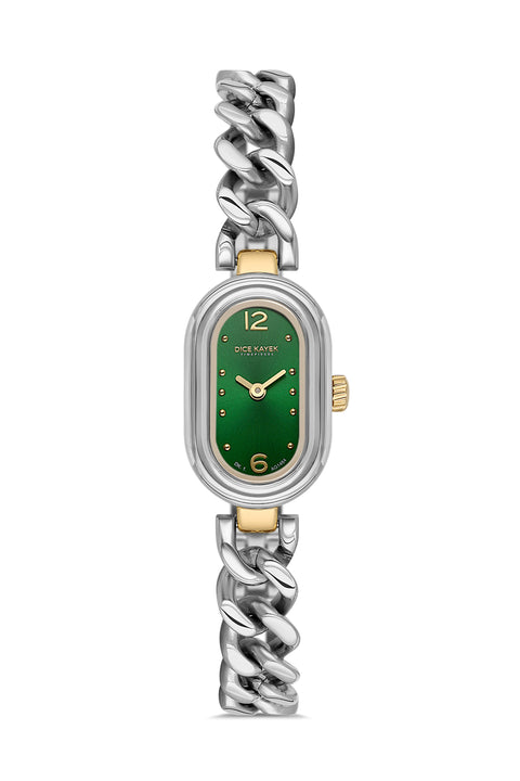 Dice Kayek AG1464.49 women's watch with green dial, two-tone silver and gold case and stainless steel bracelet – front view