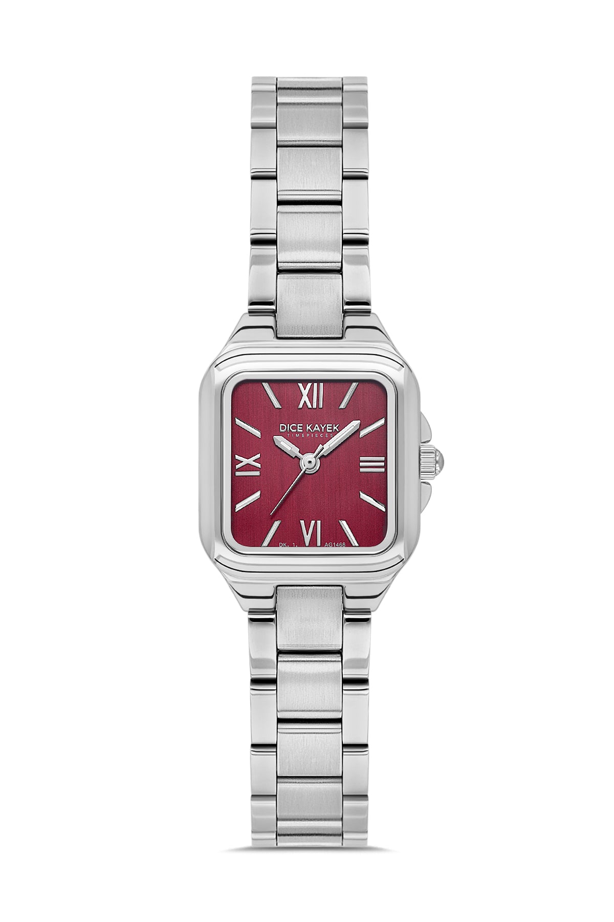 Dice Kayek AG1468.113 women's watch with burgundy dial, silver-tone case and stainless steel bracelet – front view