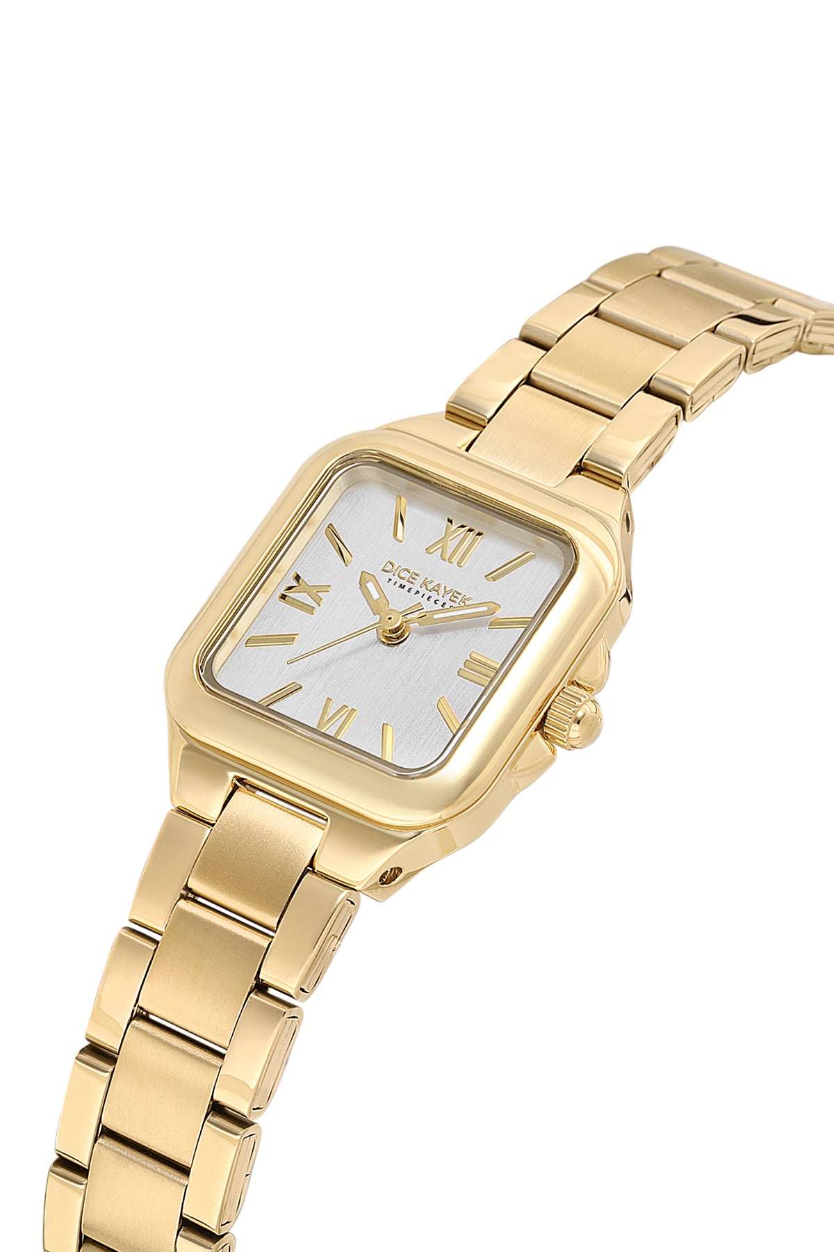 Dice Kayek AG1468.20 women's watch with silver dial, gold-tone case and stainless steel bracelet – angled view