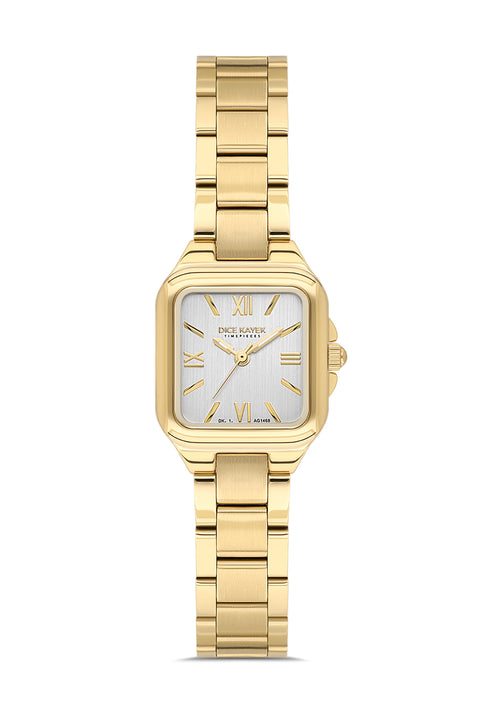 Dice Kayek AG1468.20 women's watch with silver dial, gold-tone case and stainless steel bracelet – front view