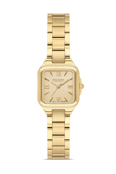 Dice Kayek AG1468.25 women's watch with gold dial, gold-tone case and stainless steel bracelet – front view