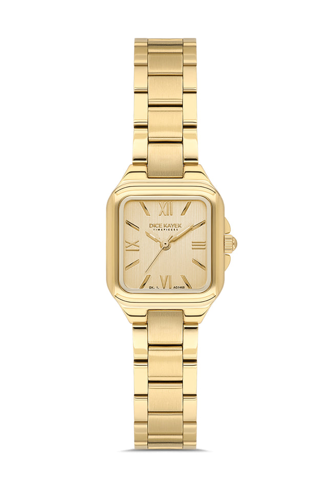 Dice Kayek AG1468.25 women's watch with gold dial, gold-tone case and stainless steel bracelet – front view