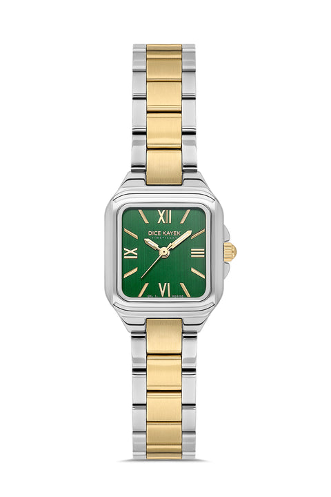 Dice Kayek AG1468.49 women's watch with green dial, two-tone silver and gold case and stainless steel bracelet – front view