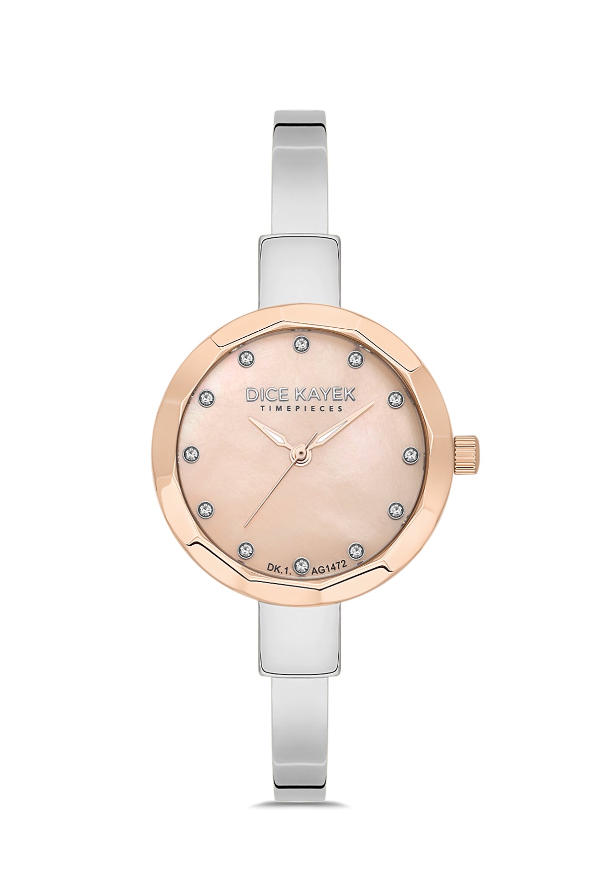Dice Kayek AG1472.56 women's watch with rose mother-of-pearl dial, two-tone silver and rose gold case and stainless steel bracelet – front view