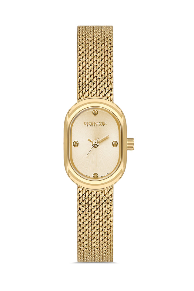 Dice Kayek AG1473.25 women's watch with gold dial, gold-tone case and stainless steel mesh bracelet – front view