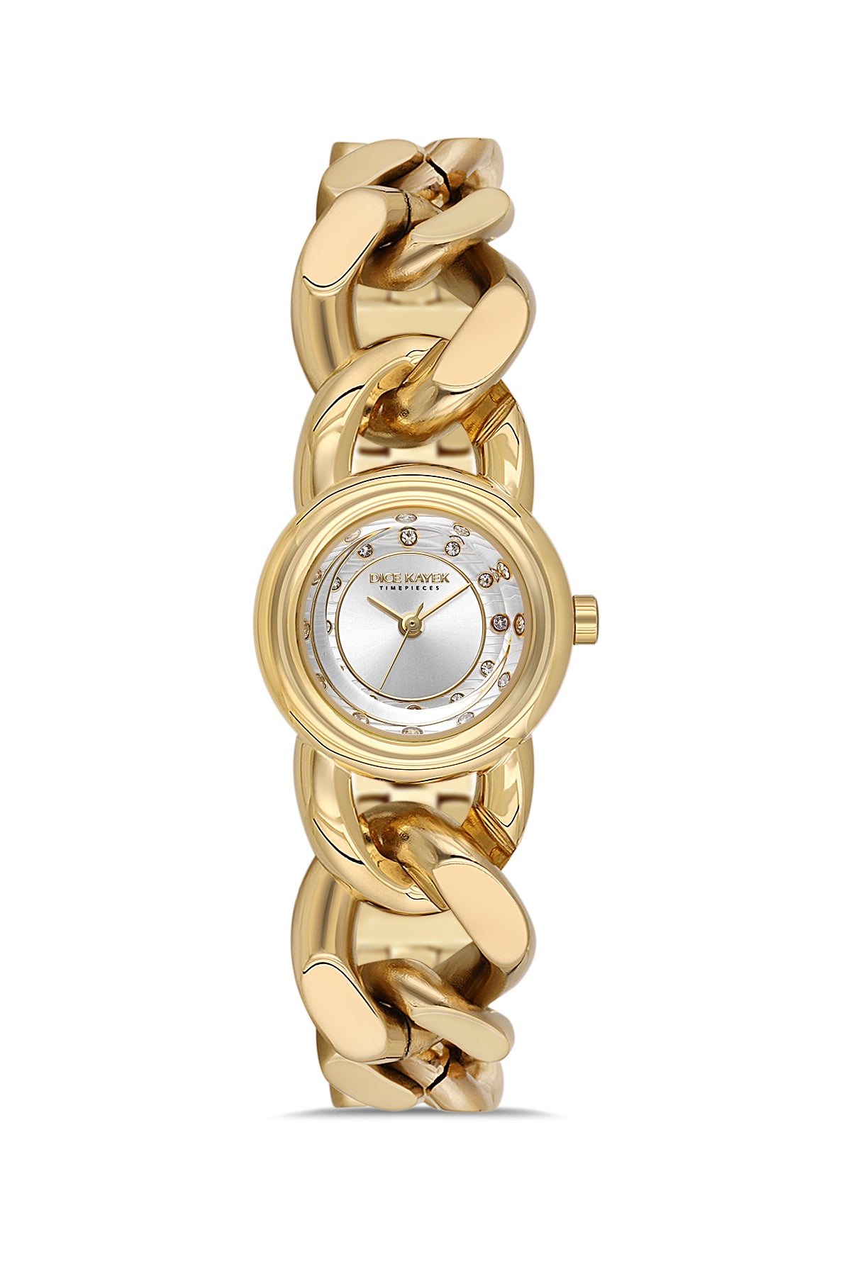 Dice Kayek AG1474.20 women's watch with silver dial, gold-tone case and stainless steel bracelet – front view