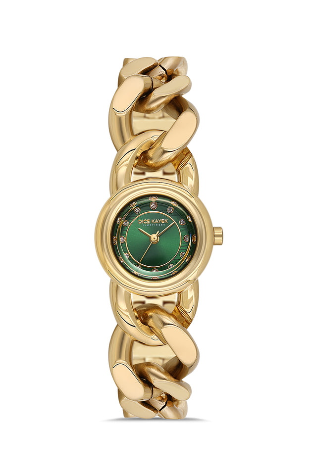 Dice Kayek AG1474.29 women's watch with green dial, gold-tone case and stainless steel bracelet – front view