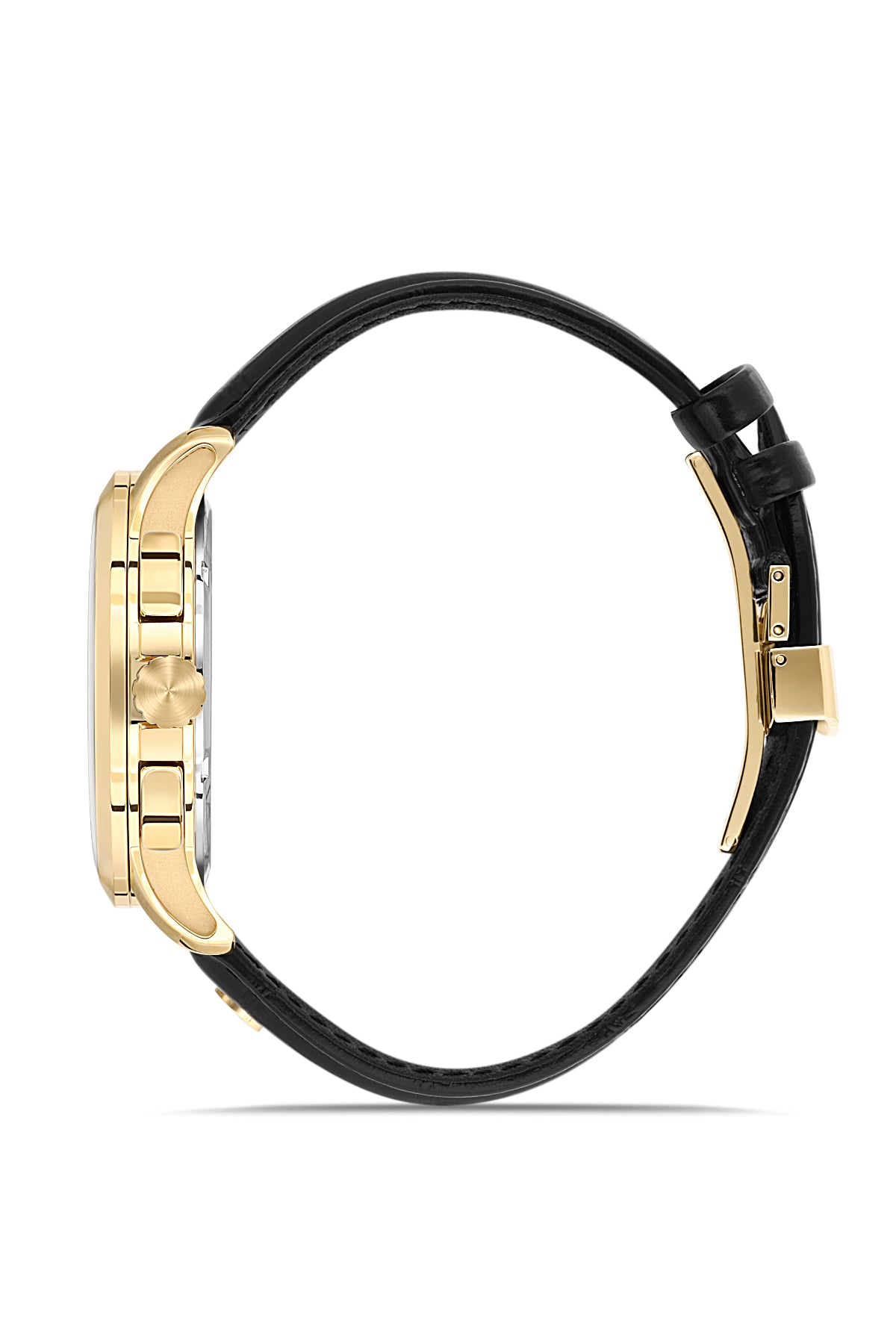 RMS Zeitmeister AG1259.170 men's chronograph watch with silver dial, gold-tone case and black genuine leather strap – side view