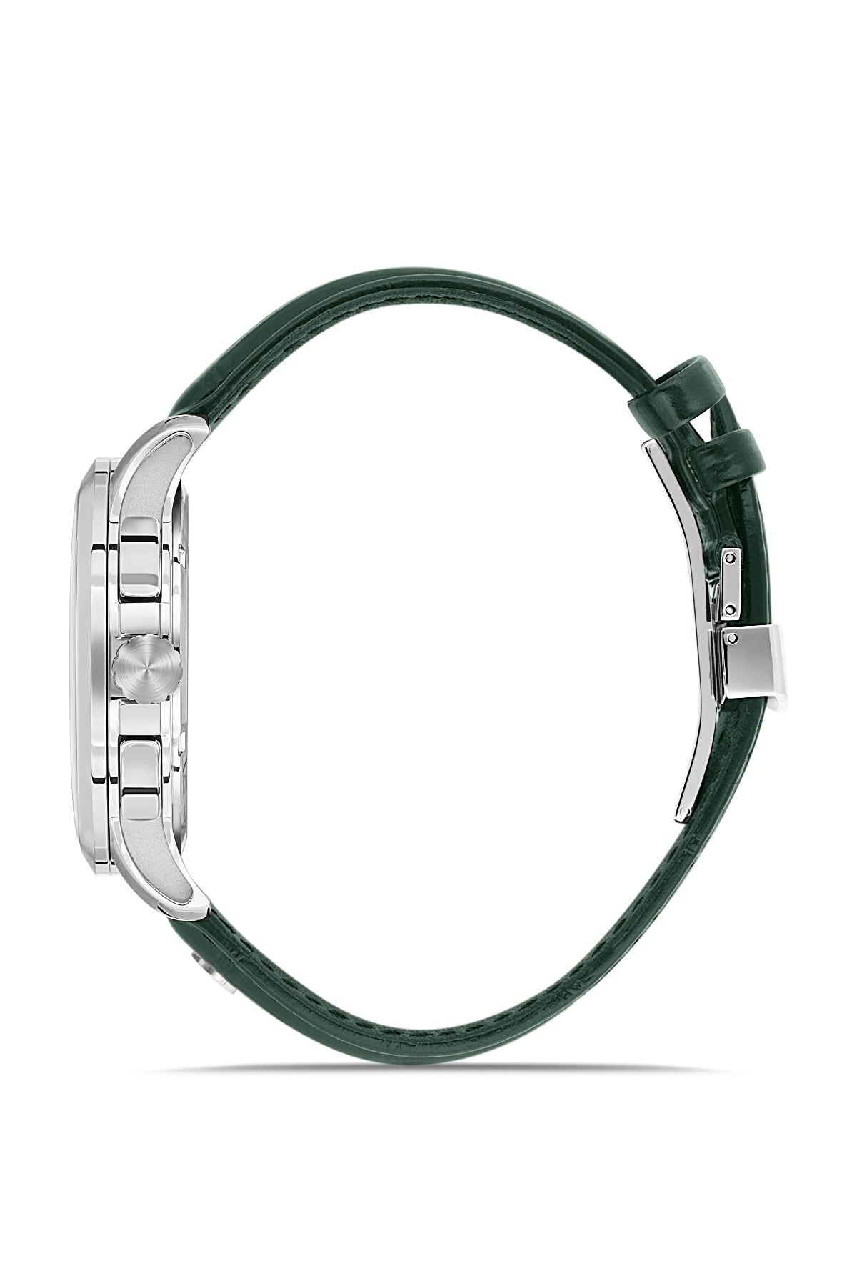 RMS Zeitmeister AG1259.1810 men's chronograph watch with green dial, silver-tone case and green genuine leather strap – side view