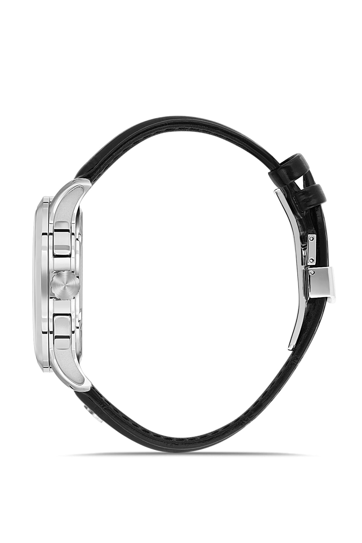 RMS Zeitmeister AG1259.916 men's chronograph watch with gray dial, silver-tone case and black genuine leather strap – side view