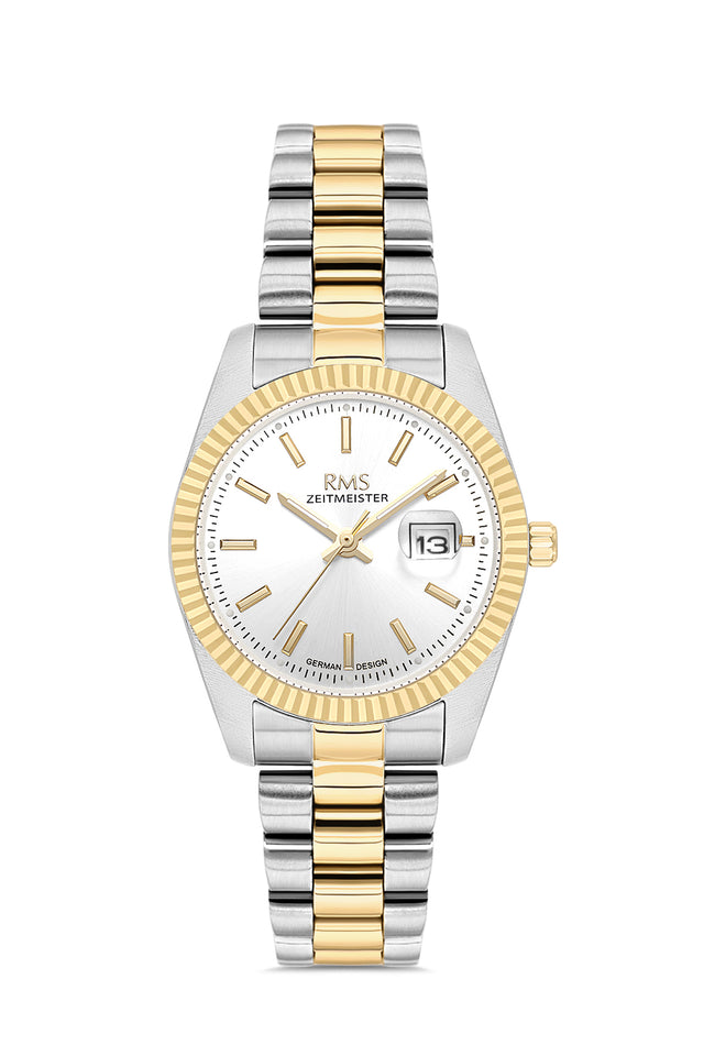 RMS Zeitmeister AG1536.40 women's watch with silver dial, two-tone case and stainless steel bracelet – front view