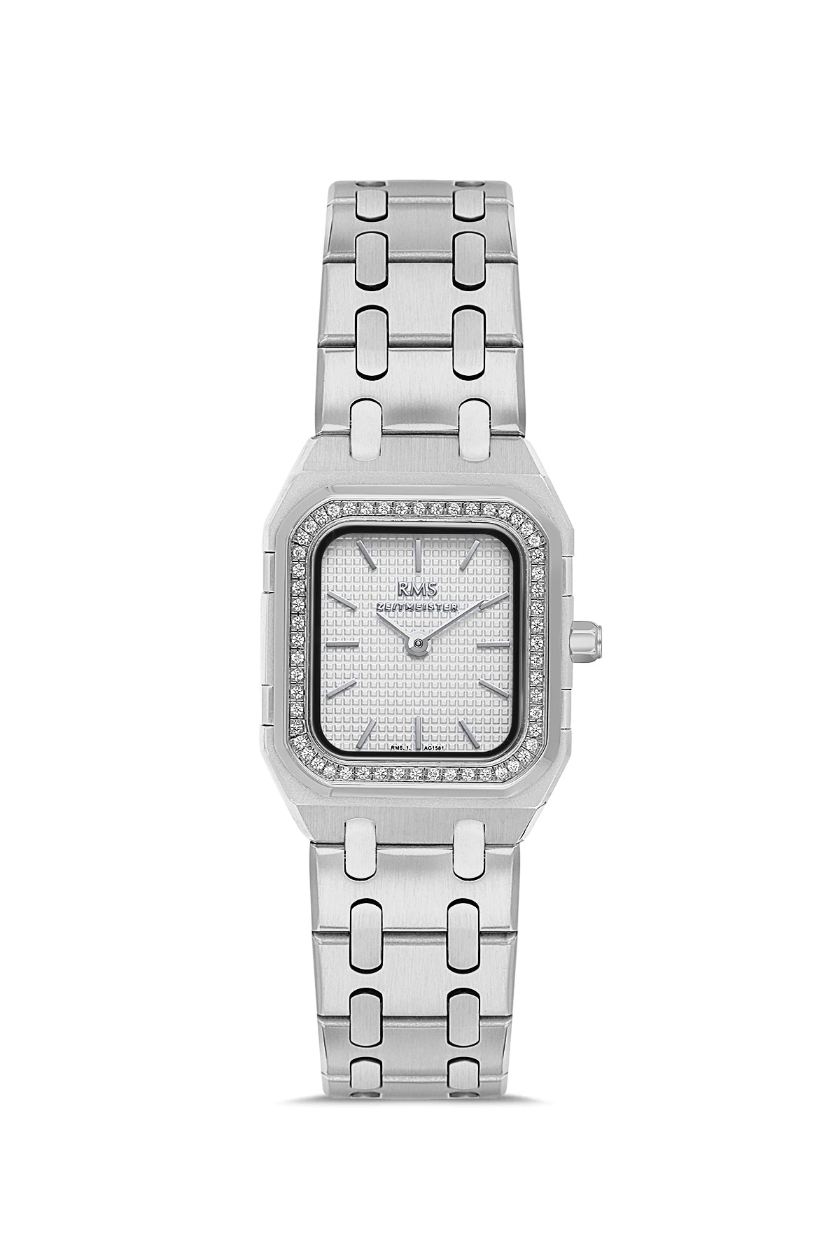 RMS Zeitmeister AG1581.01 women's watch with white dial, silver-tone case and stainless steel bracelet – front view