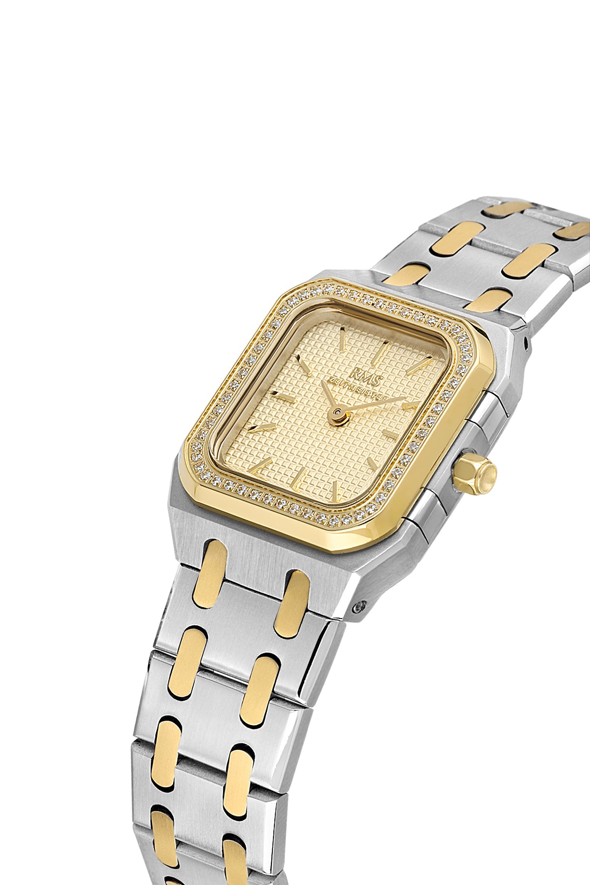 RMS Zeitmeister AG1581.04 women's watch with champagne dial, two-tone case and stainless steel bracelet – angled view