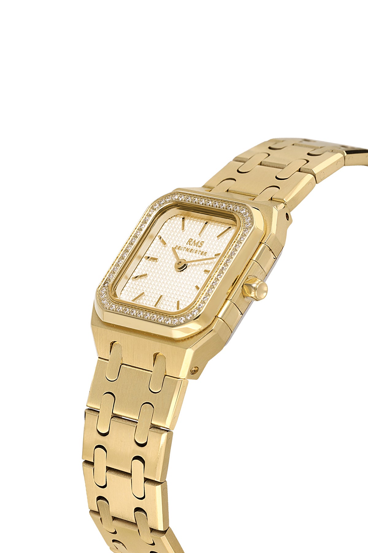 RMS Zeitmeister AG1581.07 women's watch with gold dial, gold-tone case and stainless steel bracelet – angled view