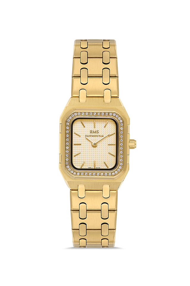 RMS Zeitmeister AG1581.07 women's watch with gold dial, gold-tone case and stainless steel bracelet – front view