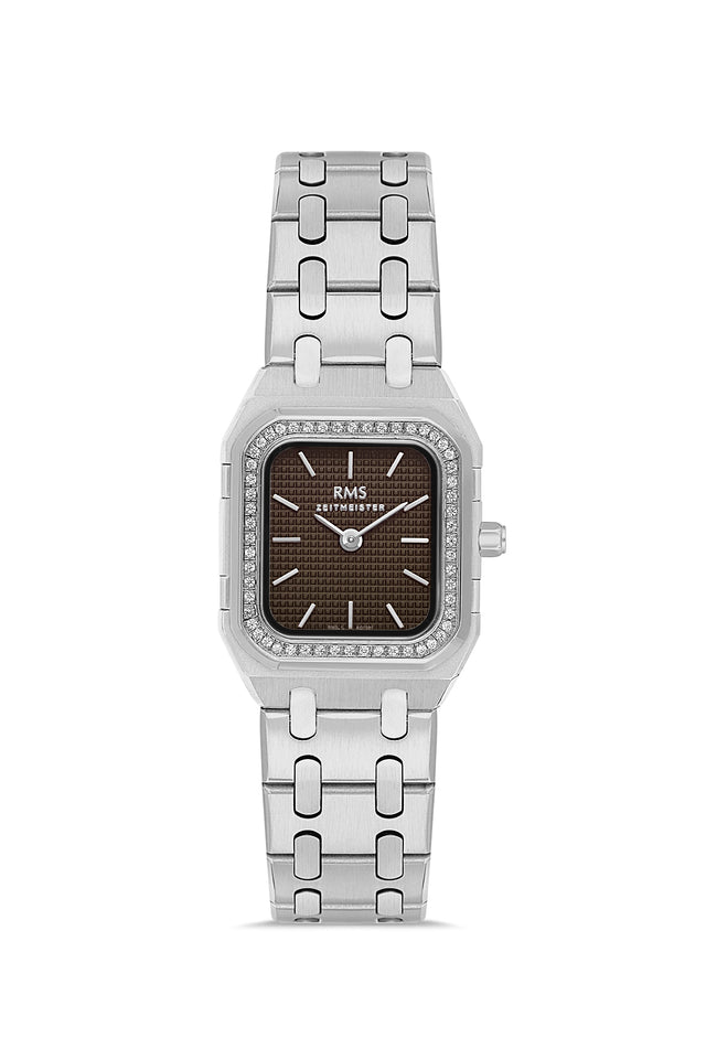 RMS Zeitmeister AG1581.09 women's watch with brown dial, silver-tone case and stainless steel bracelet – front view