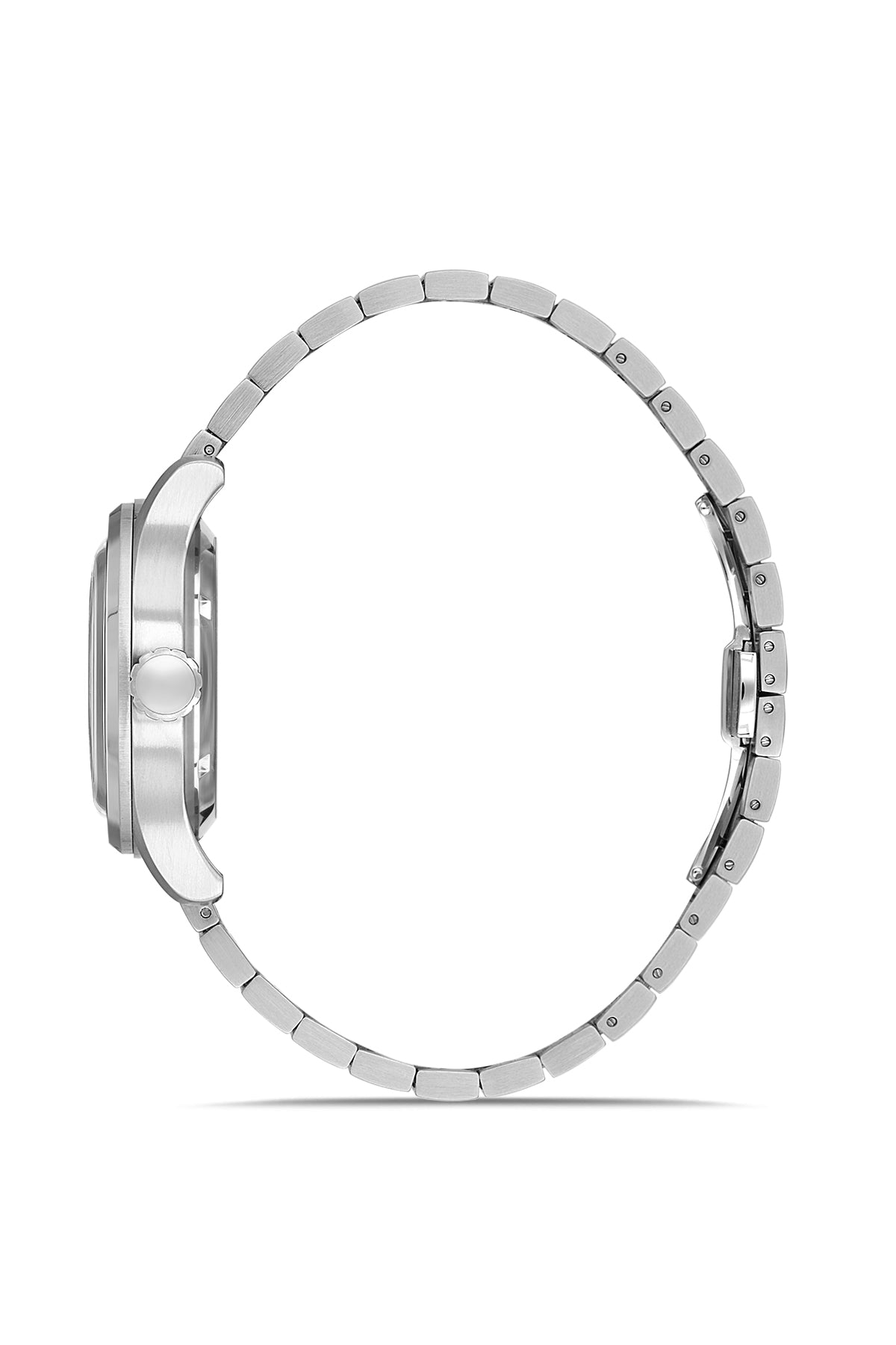 RMS Zeitmeister AG1582.01 men's automatic watch with silver dial, silver-tone case and stainless steel bracelet – side view