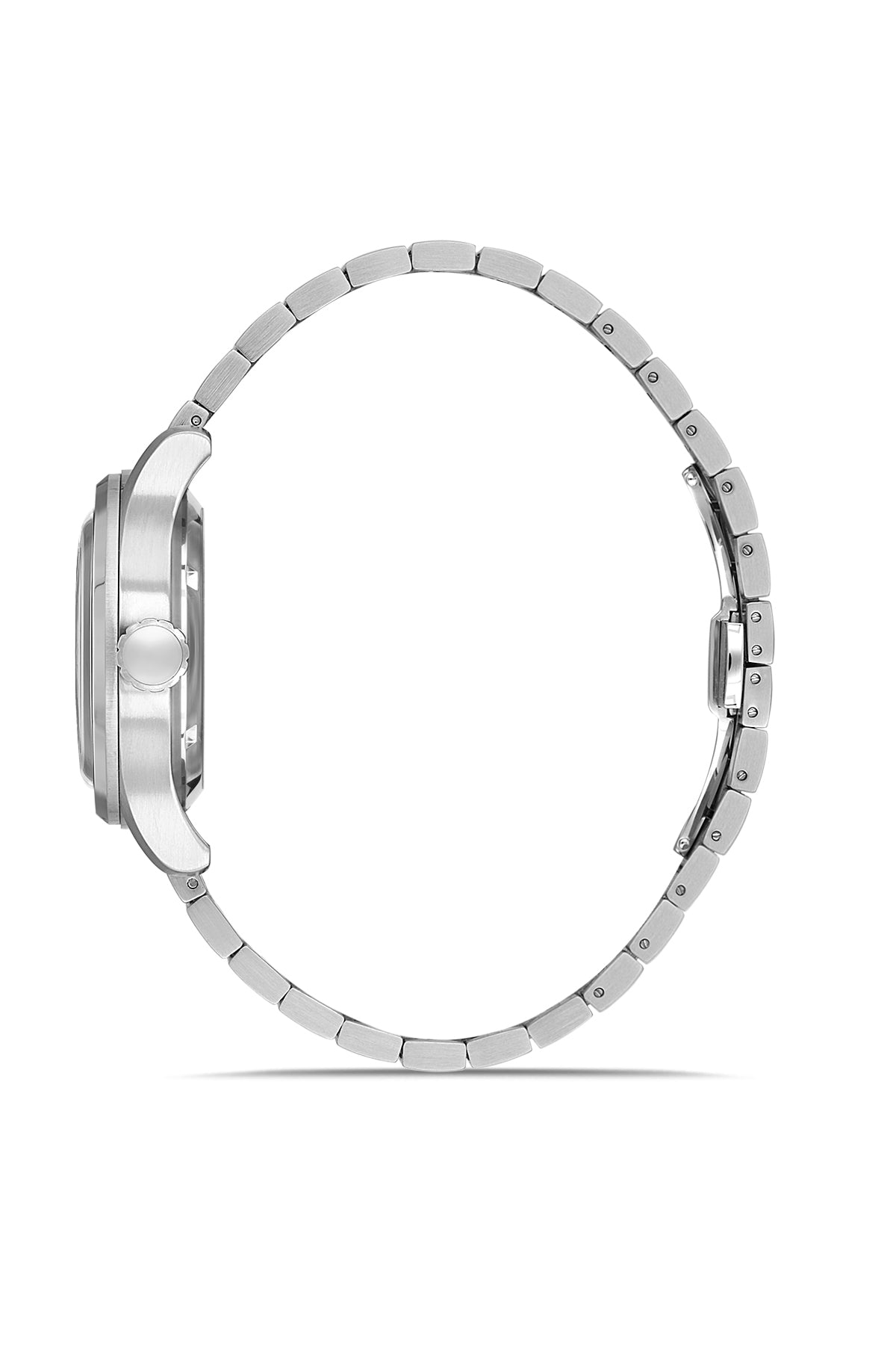 RMS Zeitmeister AG1582.06 men's automatic watch with silver dial, silver-tone case and stainless steel bracelet – side view