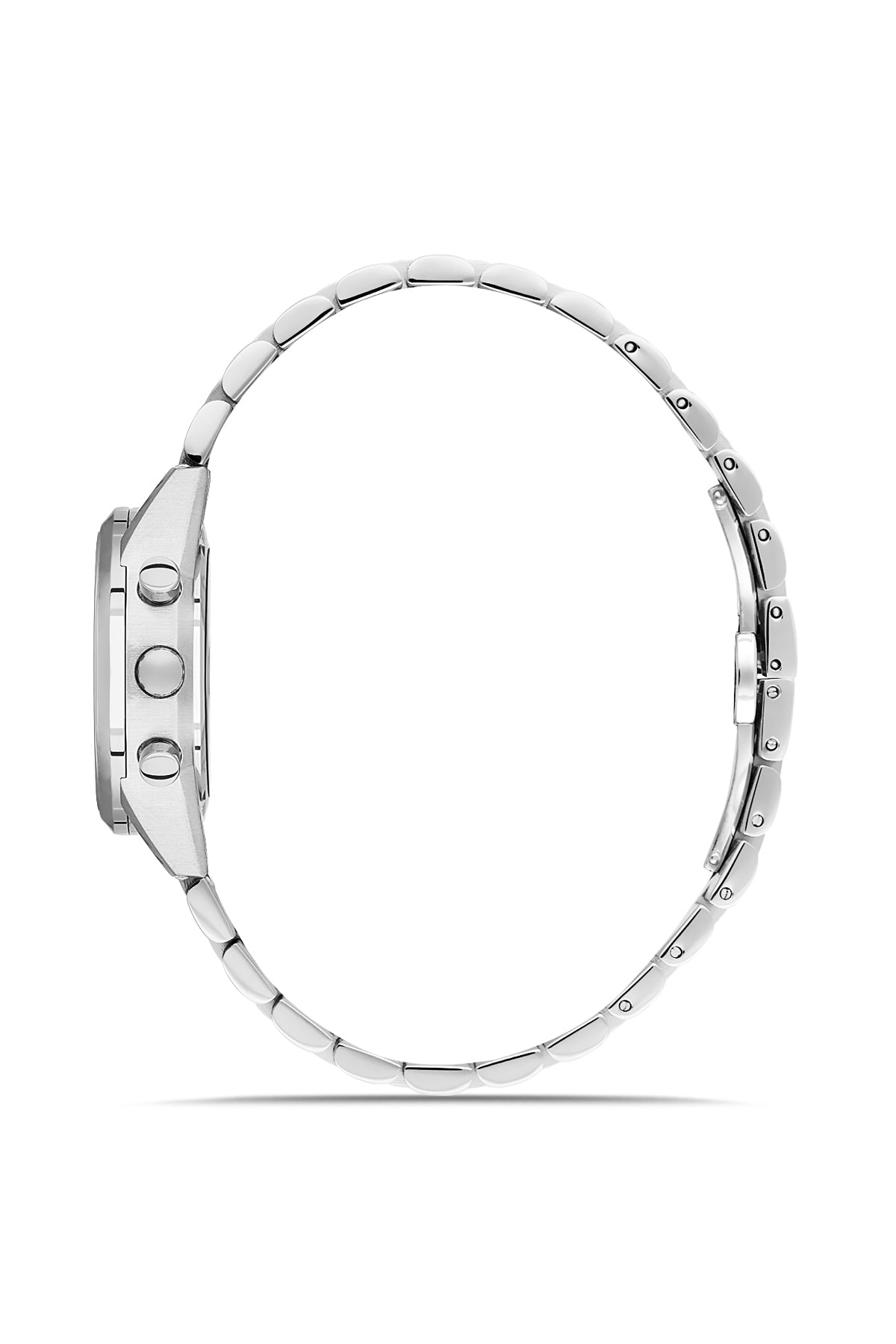 RMS Zeitmeister AG1594.01 women's chronograph watch with silver dial, silver-tone case and stainless steel bracelet – side view