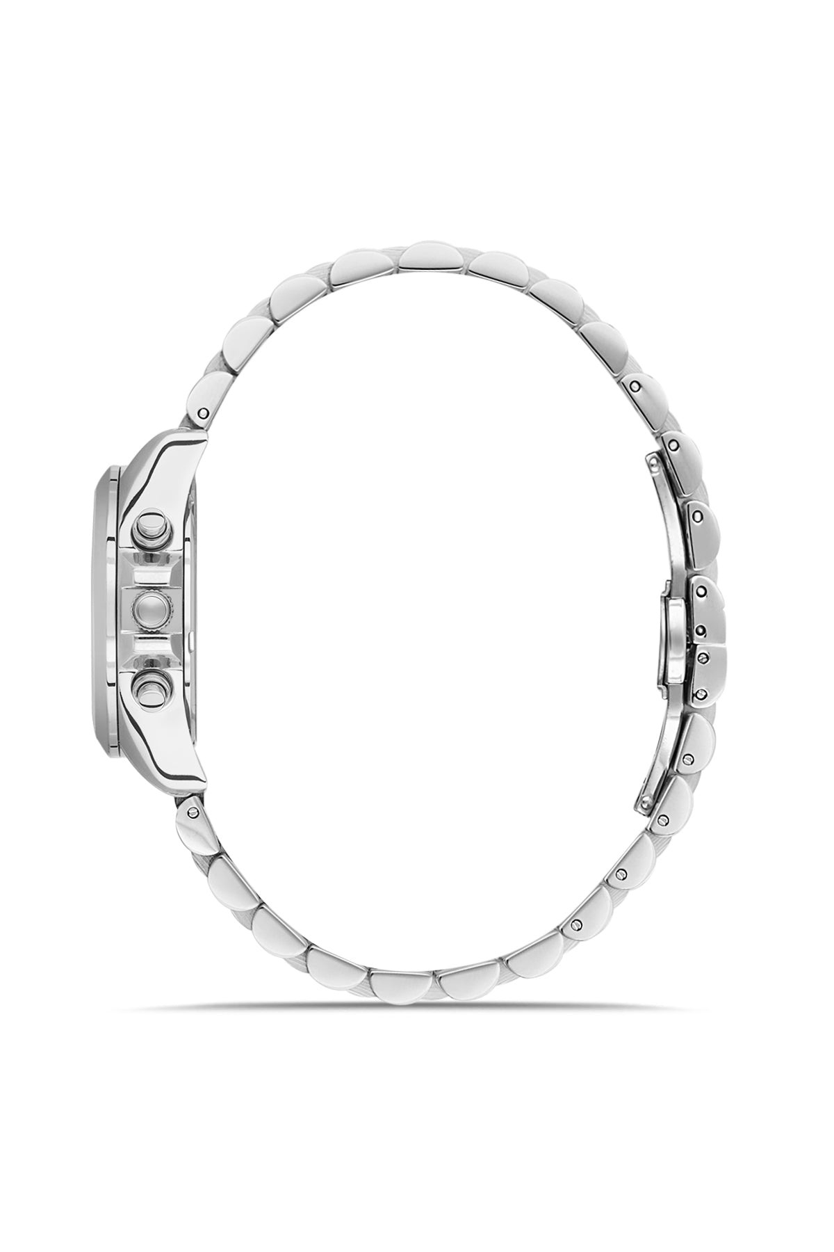RMS Zeitmeister AG1599.01 women's chronograph watch with silver dial, silver-tone case and stainless steel bracelet – side view