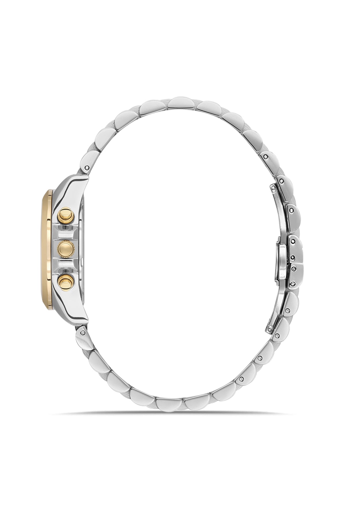 RMS Zeitmeister AG1599.10 women's chronograph watch with black dial, two-tone case and stainless steel bracelet – side view