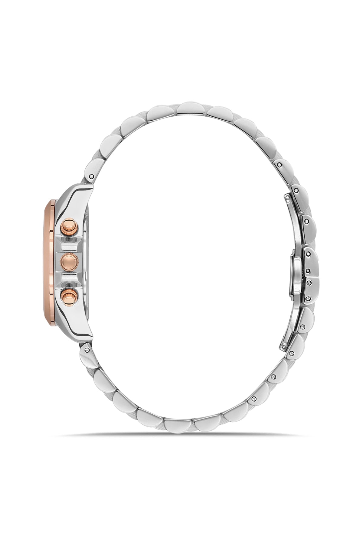 RMS Zeitmeister AG1599.11 women's chronograph watch with brown dial, two-tone rose gold case and stainless steel bracelet – side view