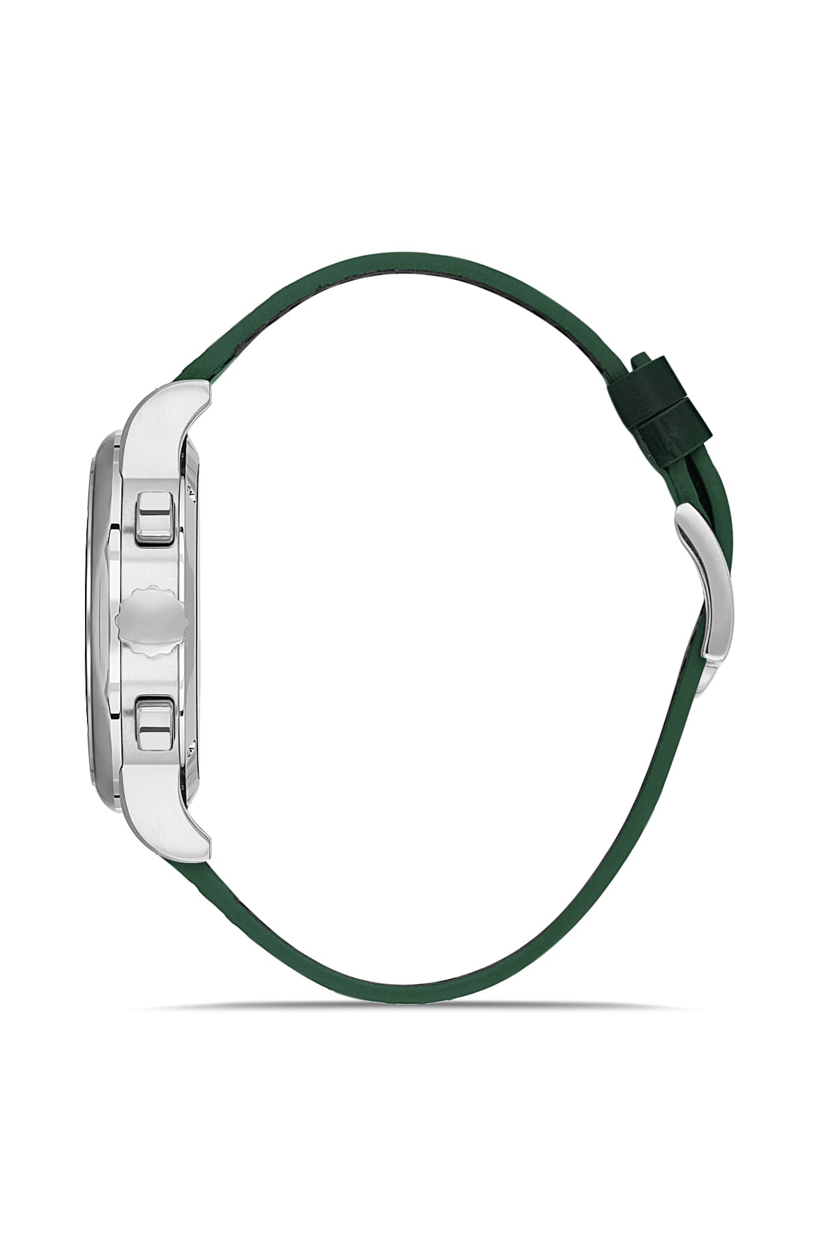 RMS Zeitmeister AG1624.14 men's chronograph watch with green dial, silver-tone case and green genuine leather strap – side view
