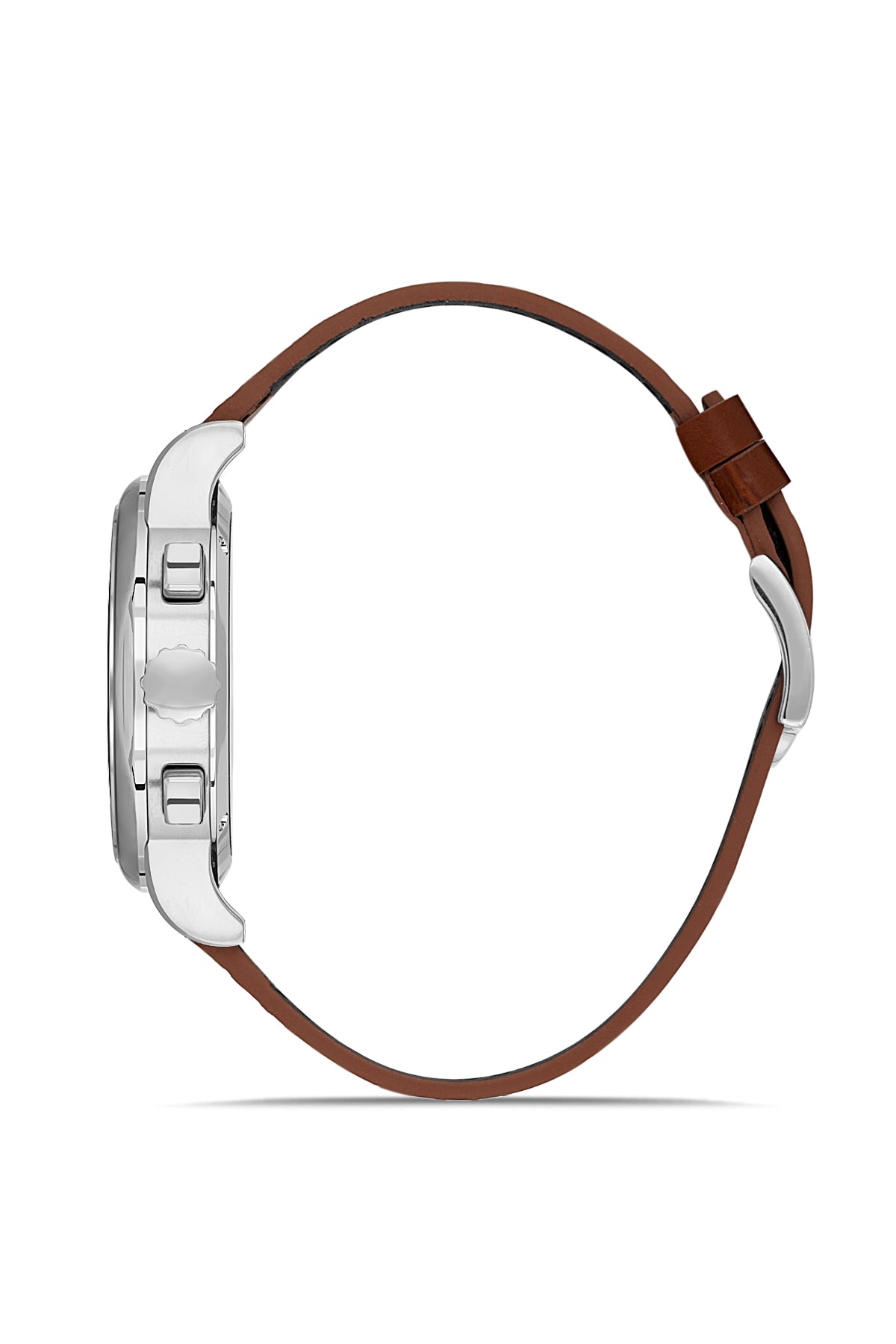 RMS Zeitmeister AG1624.15 men's chronograph watch with champagne dial, silver-tone case and brown genuine leather strap – side view