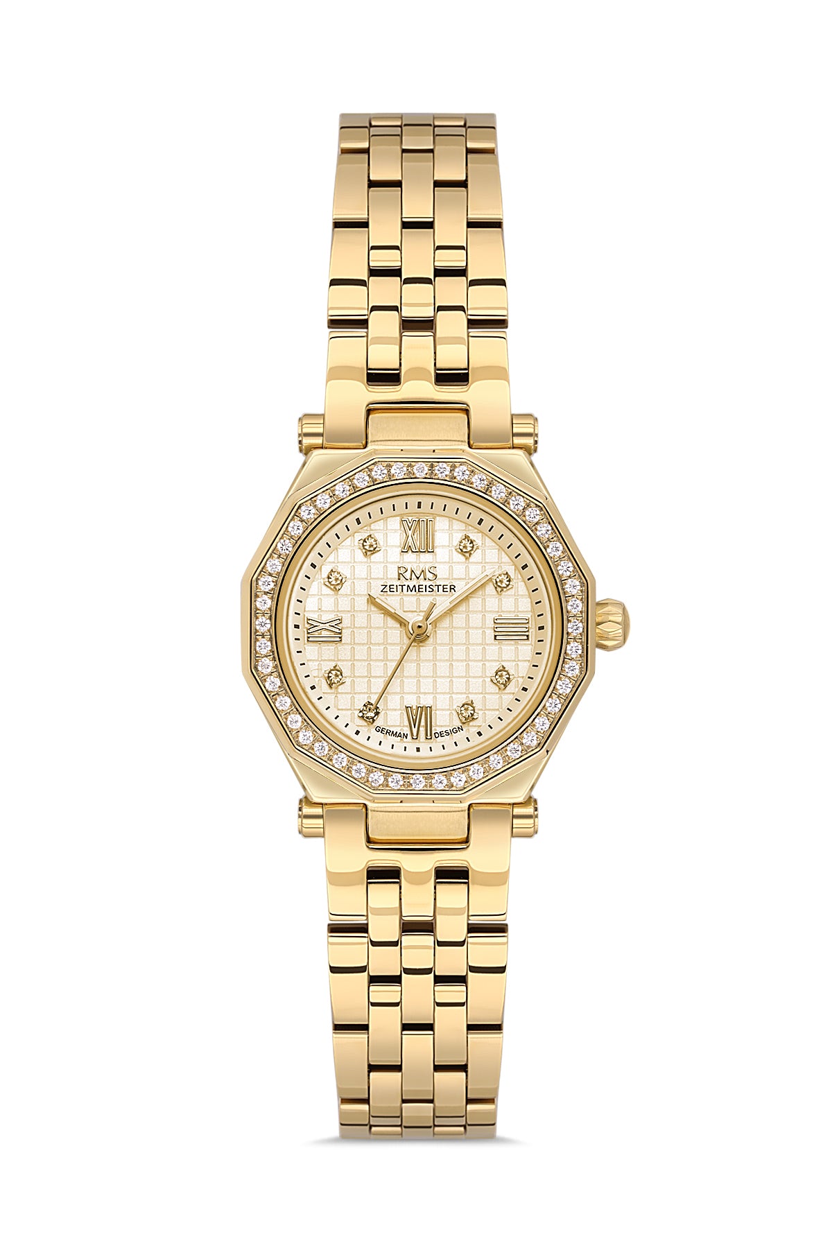 RMS Zeitmeister AG2056.05 women's watch with gold dial, gold-tone case and stainless steel bracelet – front view