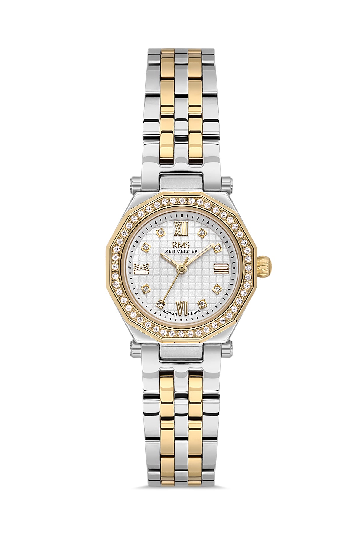 RMS Zeitmeister AG2056.06 women's watch with white dial, two-tone case and stainless steel bracelet – front view