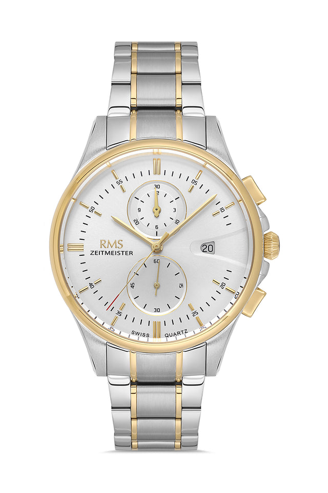 RMS Zeitmeister AG2074.05 men's chronograph watch with silver dial, two-tone case and stainless steel bracelet – front view