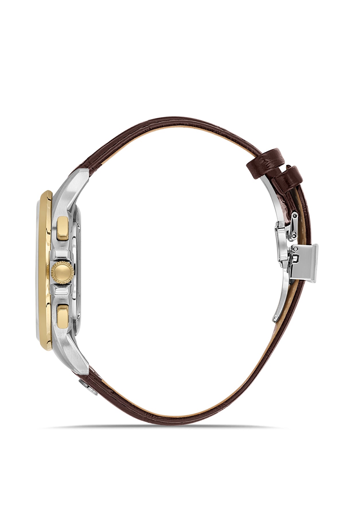 RMS Zeitmeister AG2075.04 men's chronograph watch with silver dial, two-tone case and brown genuine leather strap – side view