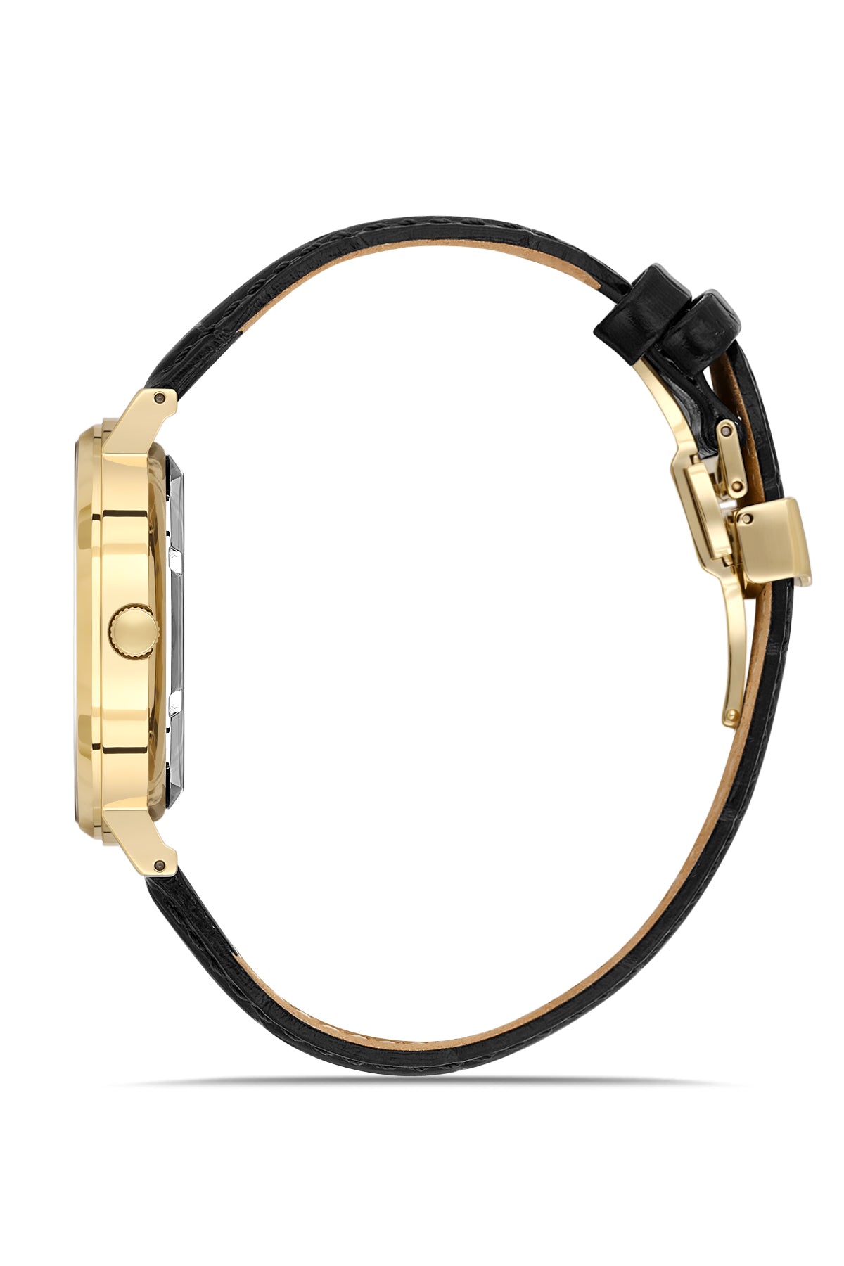 RMS Zeitmeister AG2091.172 men's automatic watch with black dial, gold-tone case and black genuine leather strap – side view