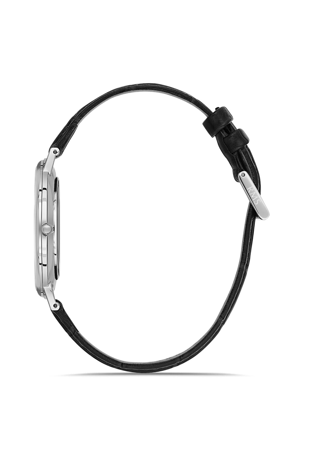RMS Zeitmeister AG2091.90-WA21 men's watch with white dial, silver-tone case and black genuine leather strap – side view