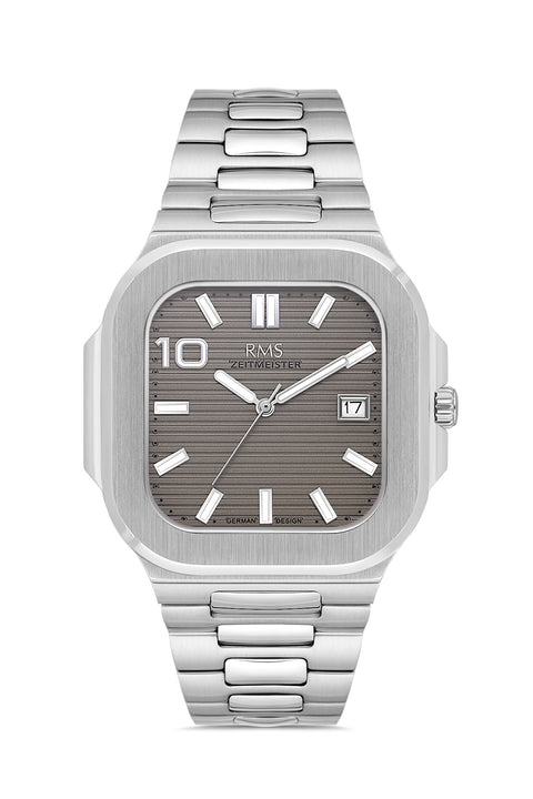 RMS Zeitmeister AG2099.115 men's watch with gray dial, silver-tone case and stainless steel bracelet – front view