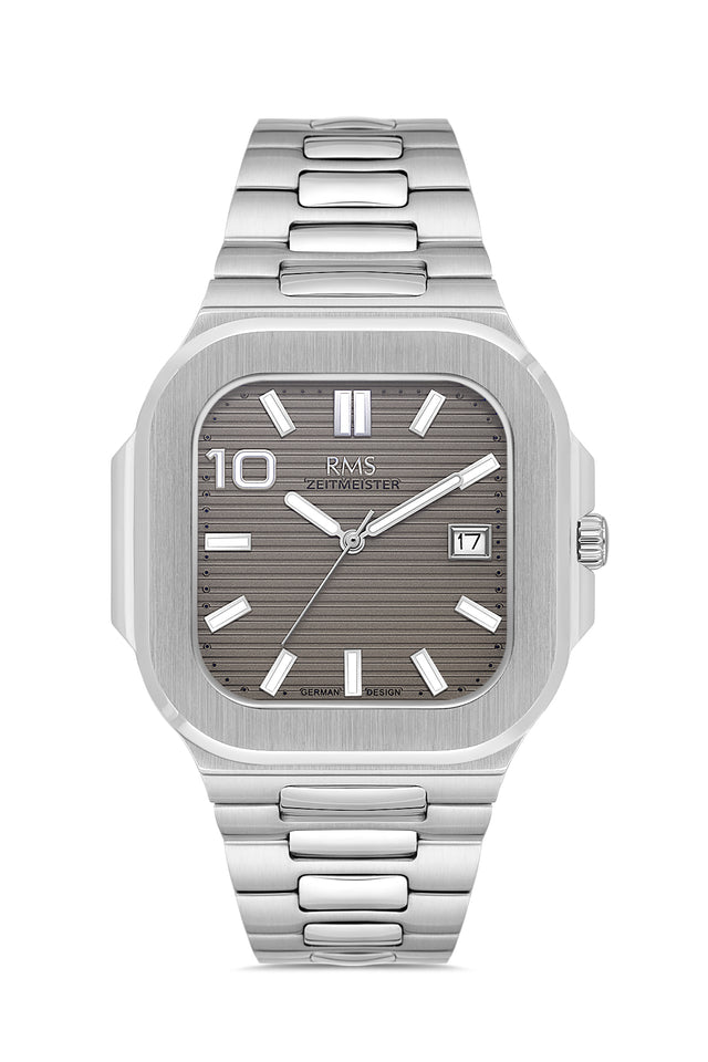RMS Zeitmeister AG2099.115 men's watch with gray dial, silver-tone case and stainless steel bracelet – front view
