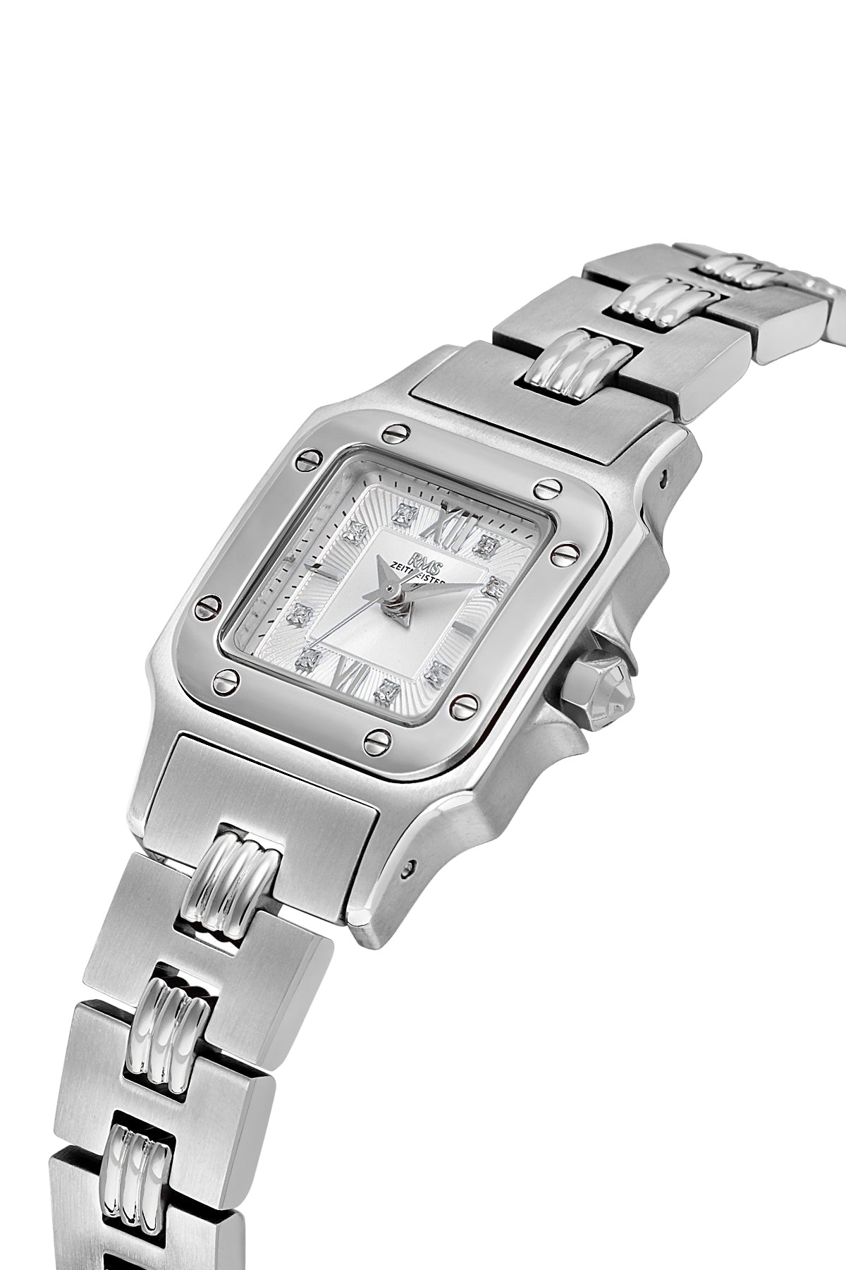 RMS Zeitmeister AG2108.10 women's watch with silver dial, silver-tone case and stainless steel bracelet – angled view