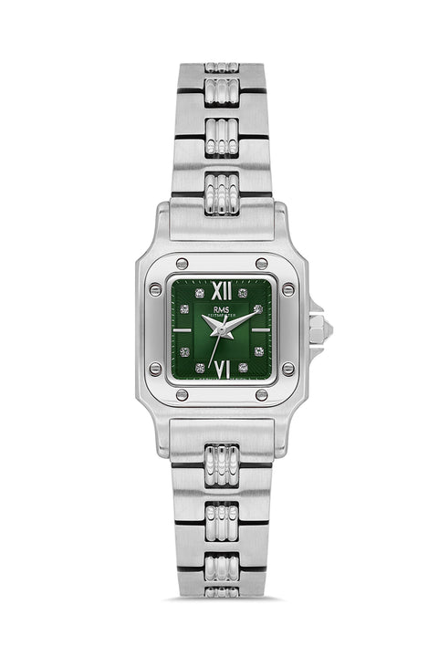 RMS Zeitmeister AG2108.19 women's watch with green dial, silver-tone case and stainless steel bracelet – front view