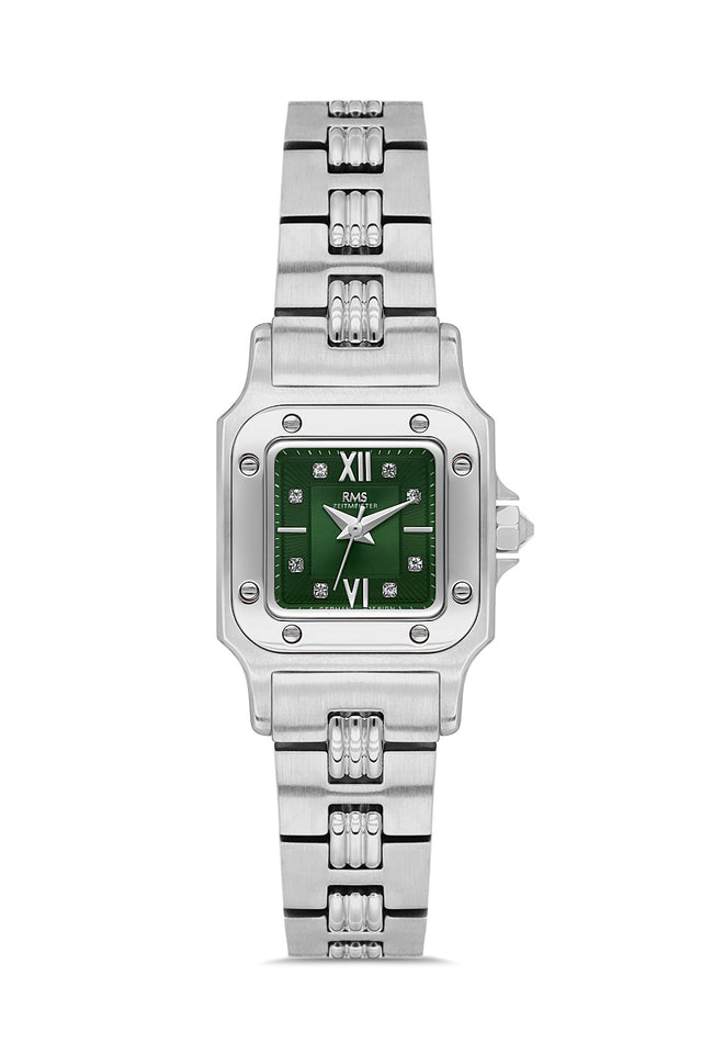 RMS Zeitmeister AG2108.19 women's watch with green dial, silver-tone case and stainless steel bracelet – front view