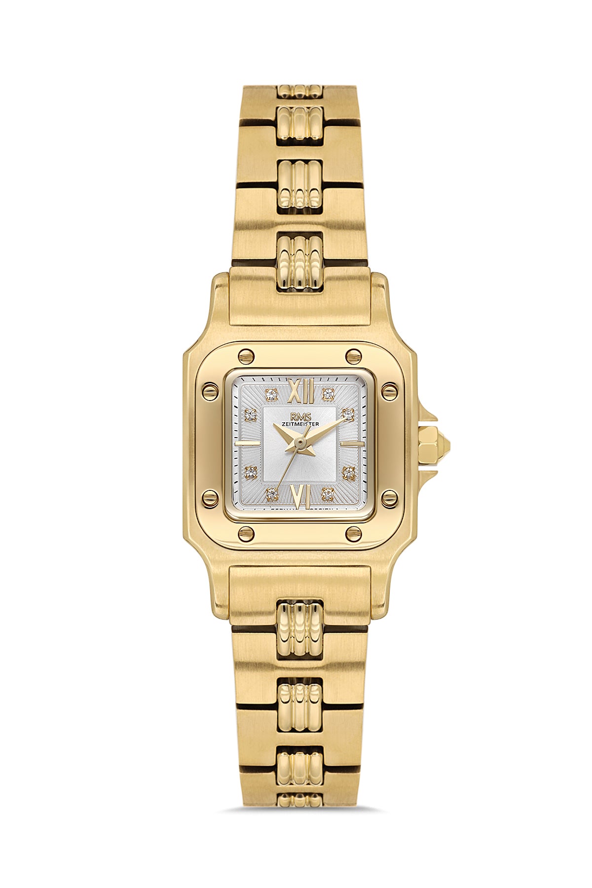 RMS Zeitmeister AG2108.21 women's watch with silver dial, gold-tone case and stainless steel bracelet – front view