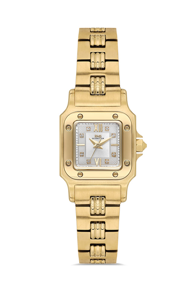 RMS Zeitmeister AG2108.21 women's watch with silver dial, gold-tone case and stainless steel bracelet – front view