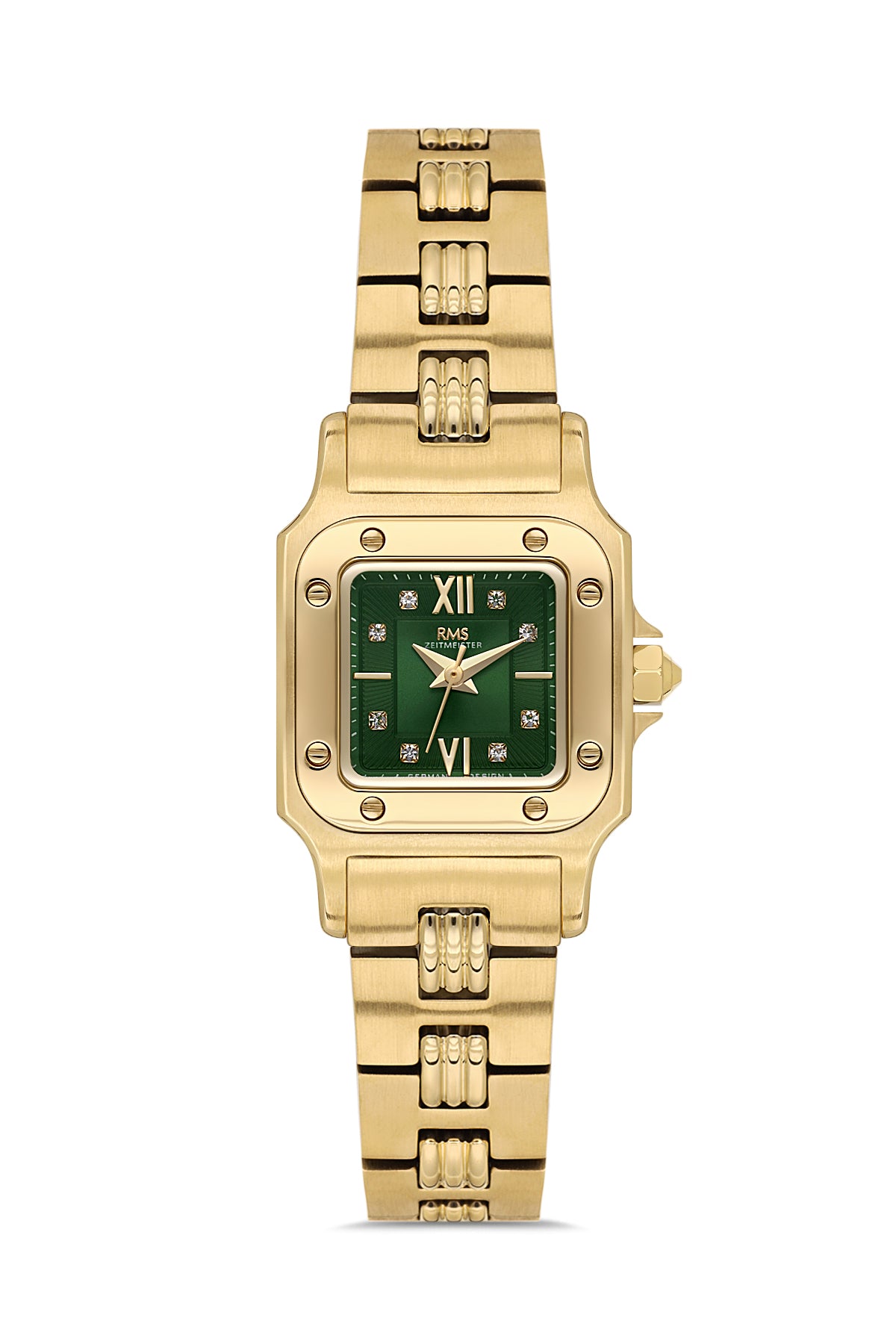 RMS Zeitmeister AG2108.29 women's watch with green dial, gold-tone case and stainless steel bracelet – front view