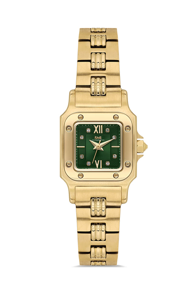 RMS Zeitmeister AG2108.29 women's watch with green dial, gold-tone case and stainless steel bracelet – front view