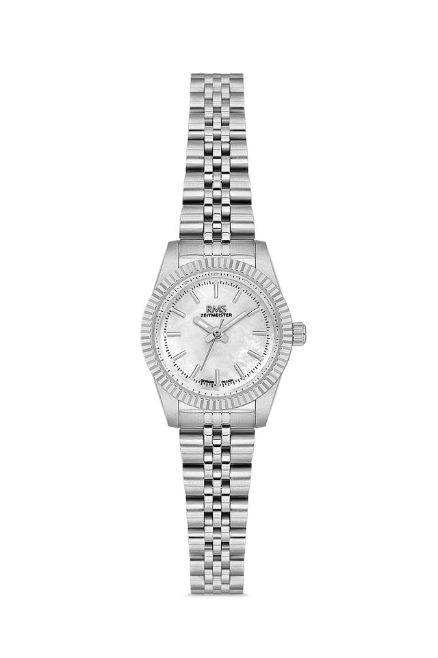 RMS Zeitmeister AG2117.10 women's watch with white mother-of-pearl dial, silver-tone case and stainless steel bracelet – front view