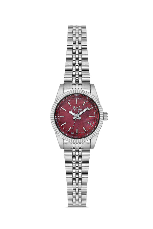 RMS Zeitmeister AG2117.113 women's watch with burgundy mother-of-pearl dial, silver-tone case and stainless steel bracelet – front view