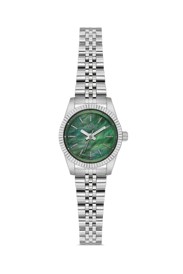 RMS Zeitmeister AG2117.19 women's watch with green mother-of-pearl dial, silver-tone case and stainless steel bracelet – front view